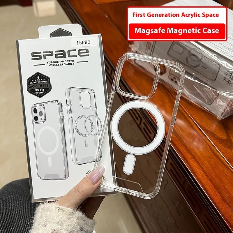Clear transparent magnetic acrylic phone case for iPhone with TPU bumper