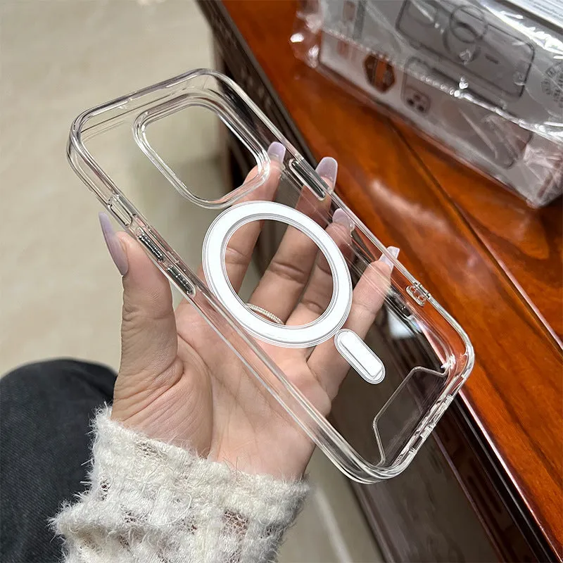 Clear transparent magnetic acrylic phone case for iPhone with TPU bumper