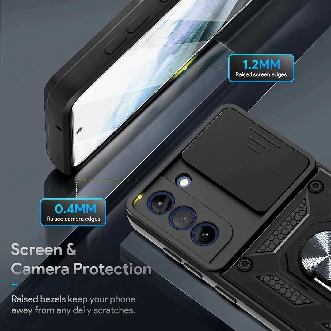 Sergeant Push Window Bracket Ring Phone Case for Samsung in Black, TPU+PC back cover with geometric design