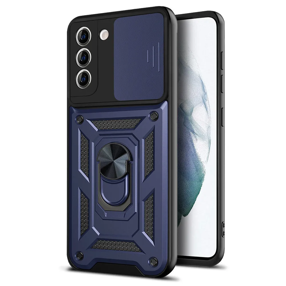 Sergeant Push Window Bracket Ring Phone Case for Samsung in Black, TPU+PC back cover with geometric design