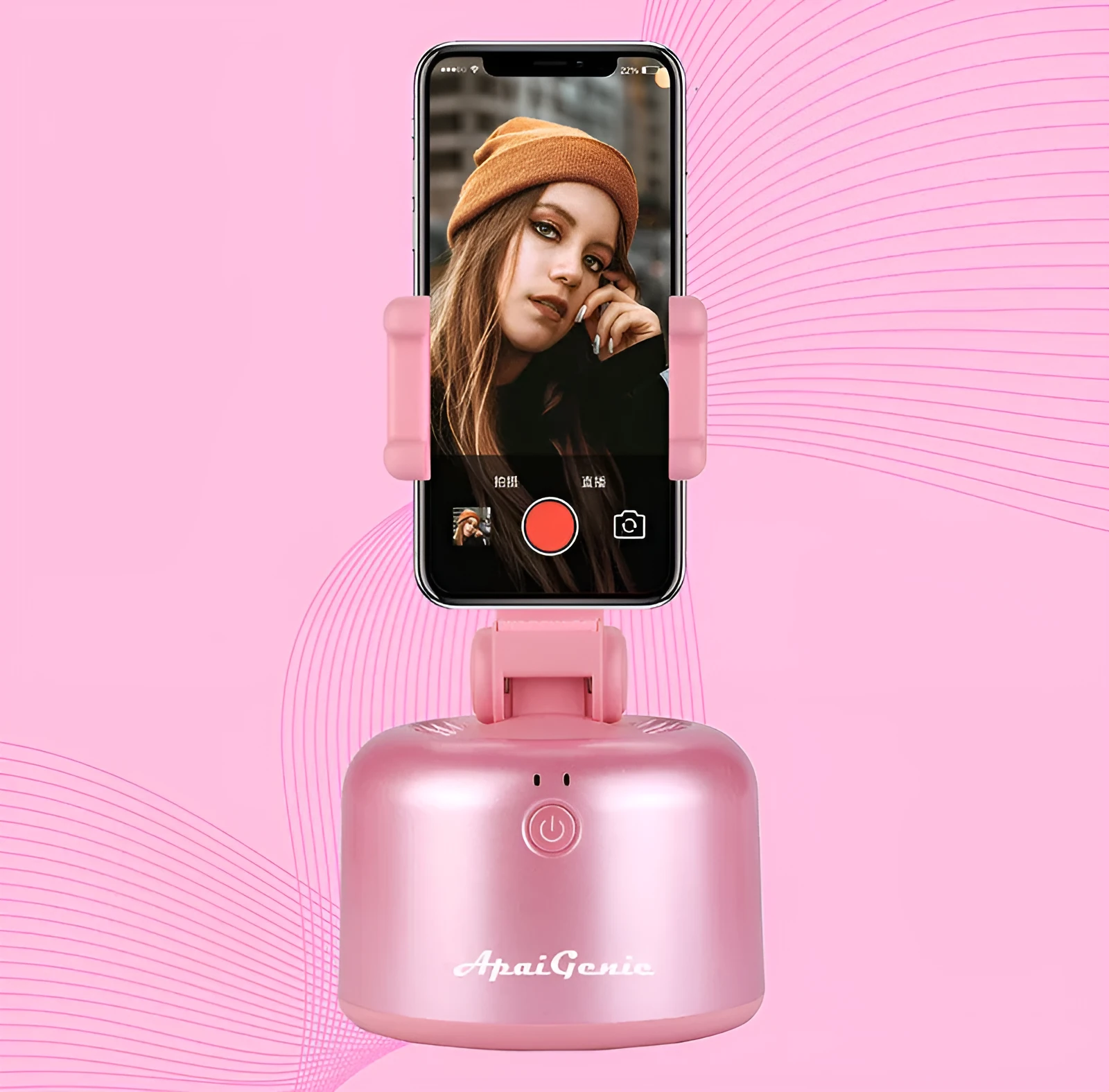 360 Smart Follow-Up PTZ AI Genie 2 mobile phone stabilizer in black showing PTZ head and phone clamp