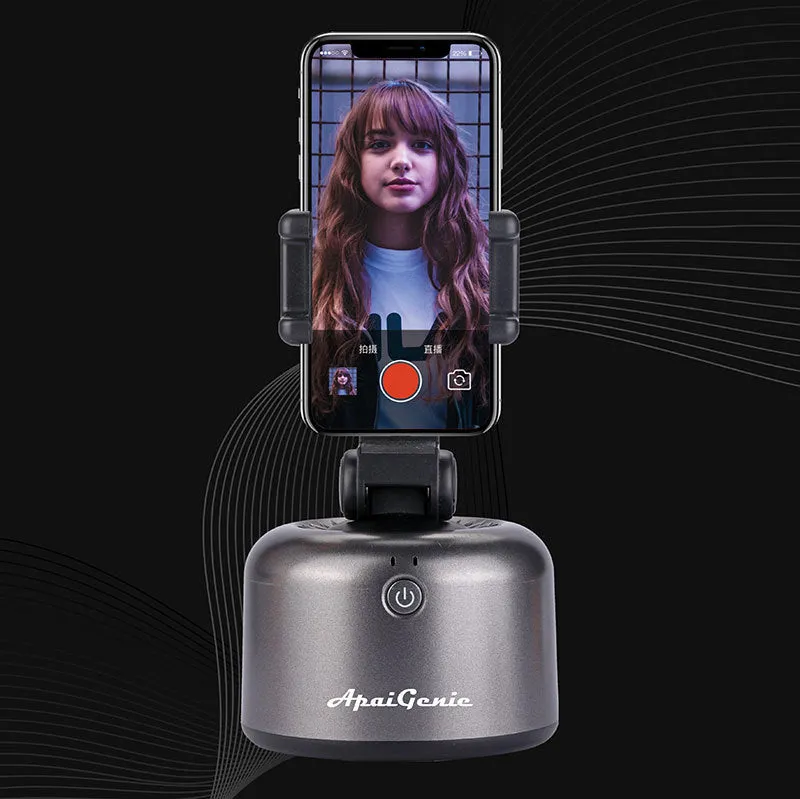 360 Smart Follow-Up PTZ AI Genie 2 mobile phone stabilizer in black showing PTZ head and phone clamp