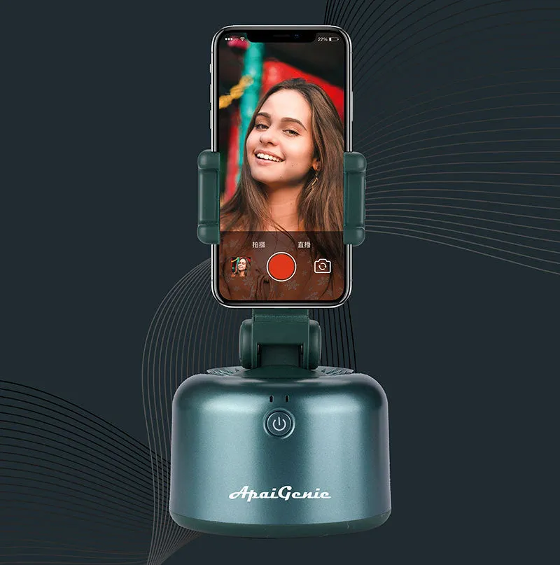 360 Smart Follow-Up PTZ AI Genie 2 mobile phone stabilizer in black showing PTZ head and phone clamp