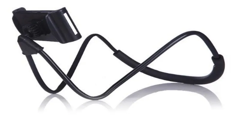 Universal plastic lazy hanging neck phone stand in black compatible with 4.5-10 inch smartphones