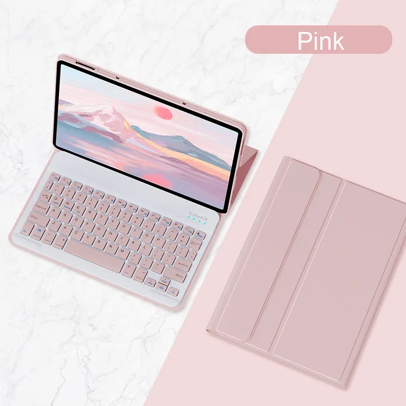 Bluetooth keyboard holster case for Xiaomi Mi Pad 5 in Mist Blue with keyboard and stylus slot.