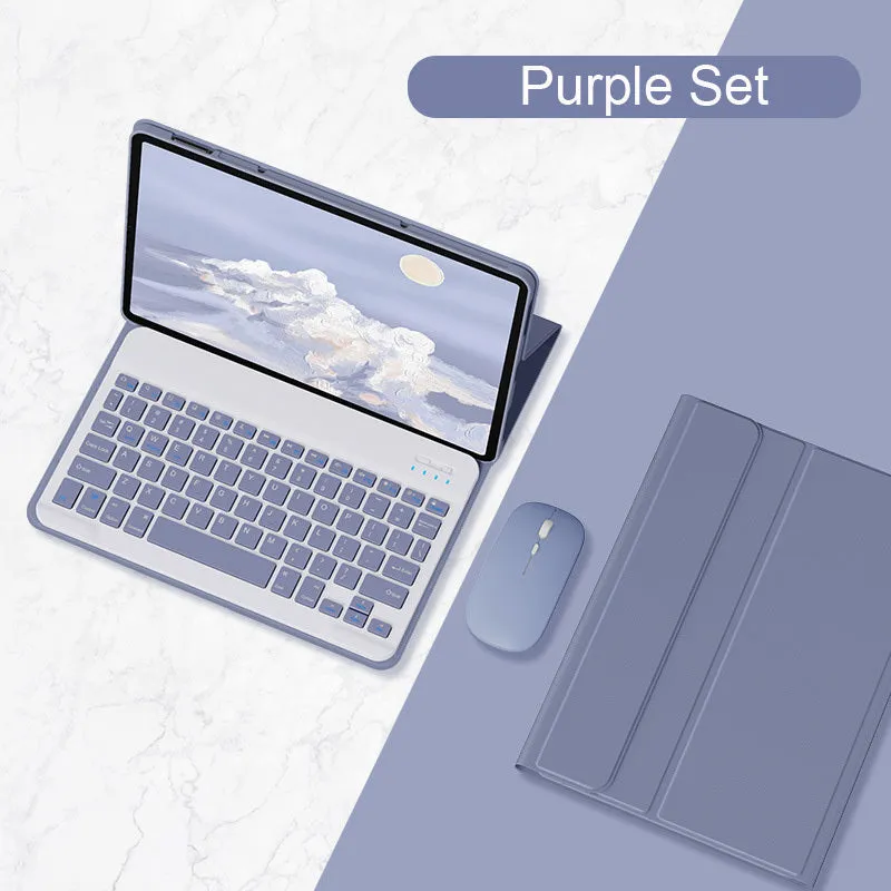 Bluetooth keyboard holster case for Xiaomi Mi Pad 5 in Mist Blue with keyboard and stylus slot.