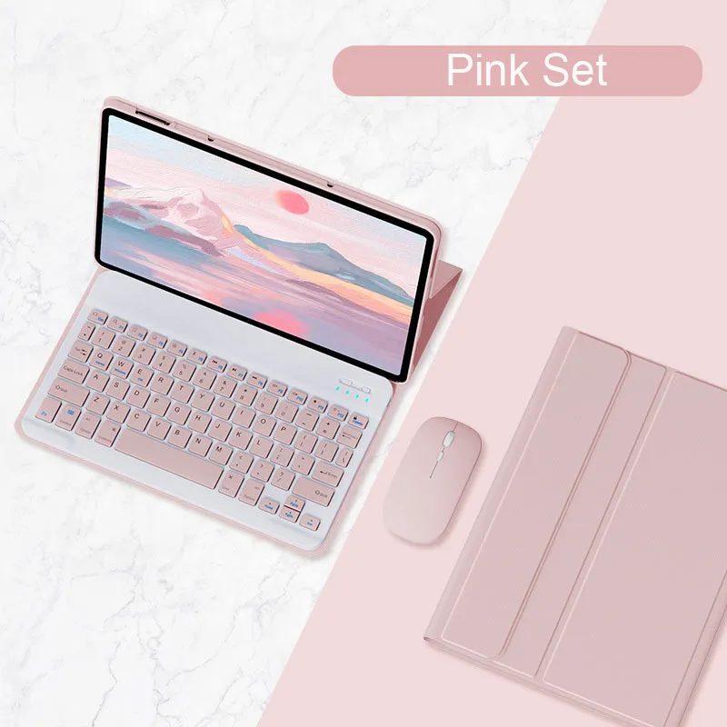 Bluetooth keyboard holster case for Xiaomi Mi Pad 5 in Mist Blue with keyboard and stylus slot.