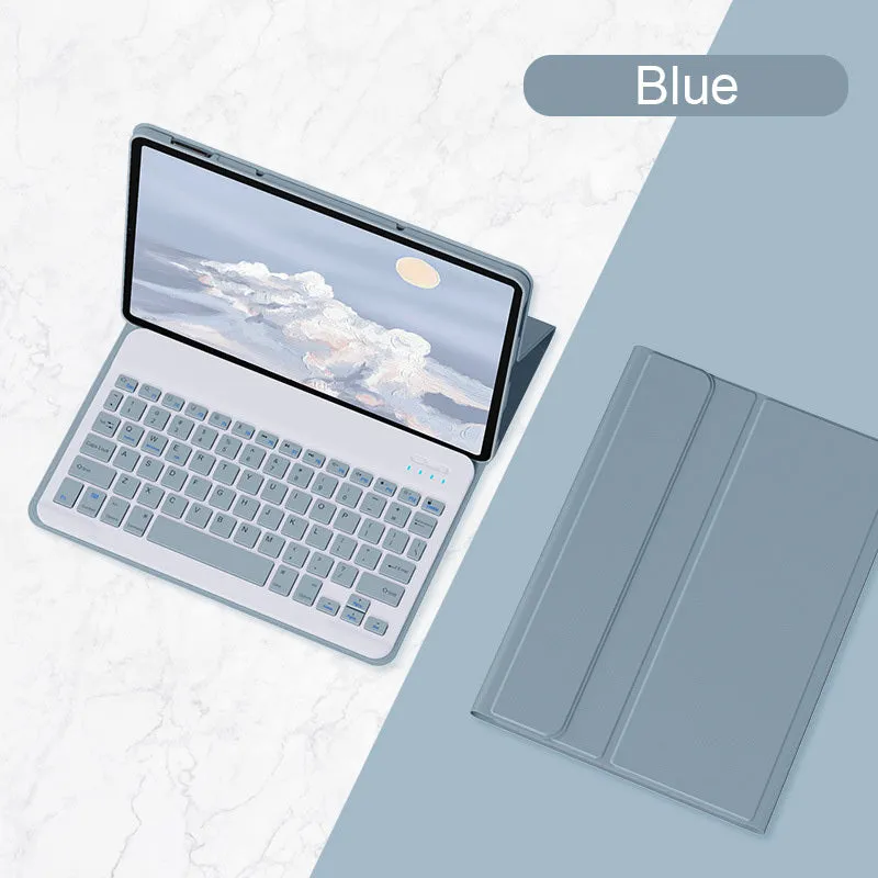 Bluetooth keyboard holster case for Xiaomi Mi Pad 5 in Mist Blue with keyboard and stylus slot.