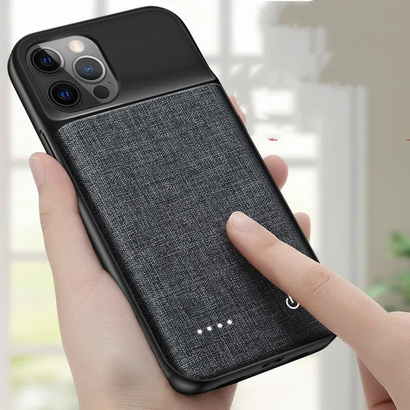 Black Oxford cloth wireless power bank phone case with multi-U ports for iPhone