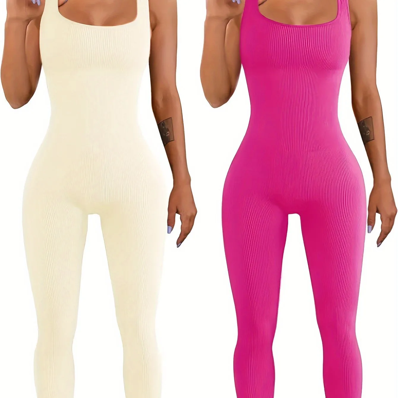 Women's long sleeve spandex suspender tank top tights bodysuit on a hanger