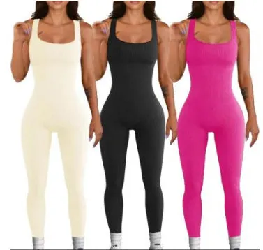 Women's long sleeve spandex suspender tank top tights bodysuit on a hanger