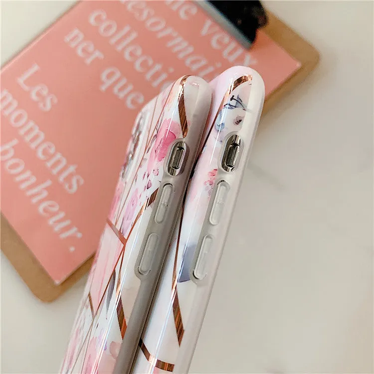 Stitching retro flower phone case for iPhone with TPU PC back cover in two colour styles