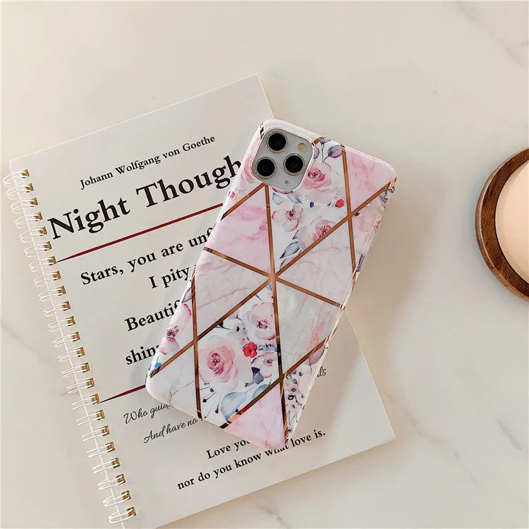 Stitching retro flower phone case for iPhone with TPU PC back cover in two colour styles