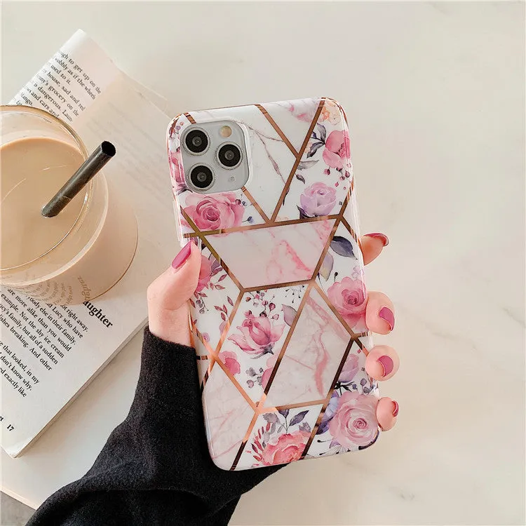 Stitching retro flower phone case for iPhone with TPU PC back cover in two colour styles