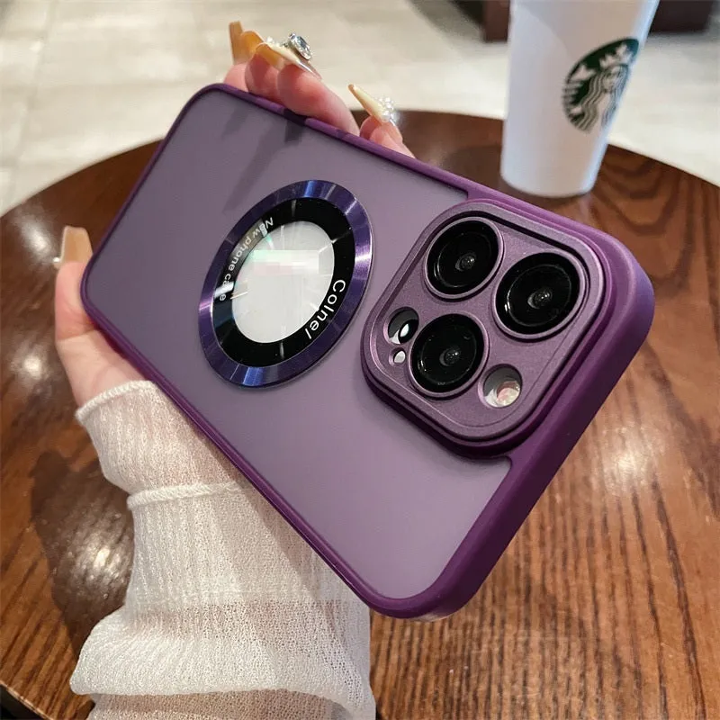 Frosted PC magnetic phone case for iPhone 15 in dark purple colour with slim profile