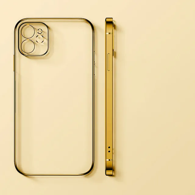 Electroplating straight edge TPU mobile phone case for iPhone 13 and 12 series in solid colour
