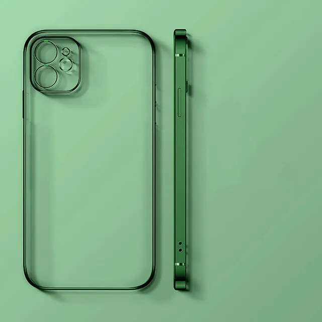 Electroplating straight edge TPU mobile phone case for iPhone 13 and 12 series in solid colour