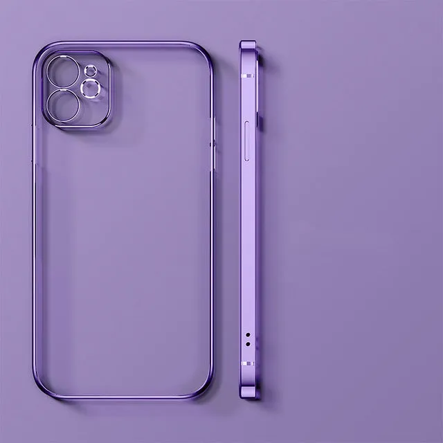 Electroplating straight edge TPU mobile phone case for iPhone 13 and 12 series in solid colour