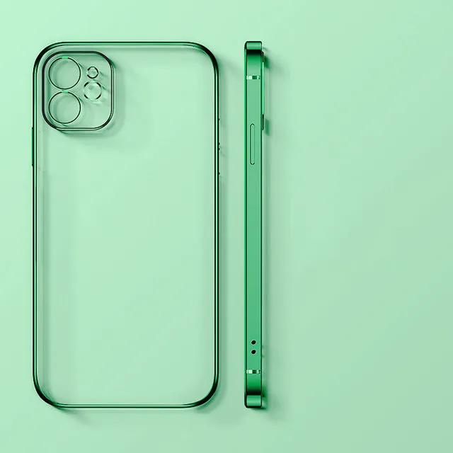 Electroplating straight edge TPU mobile phone case for iPhone 13 and 12 series in solid colour