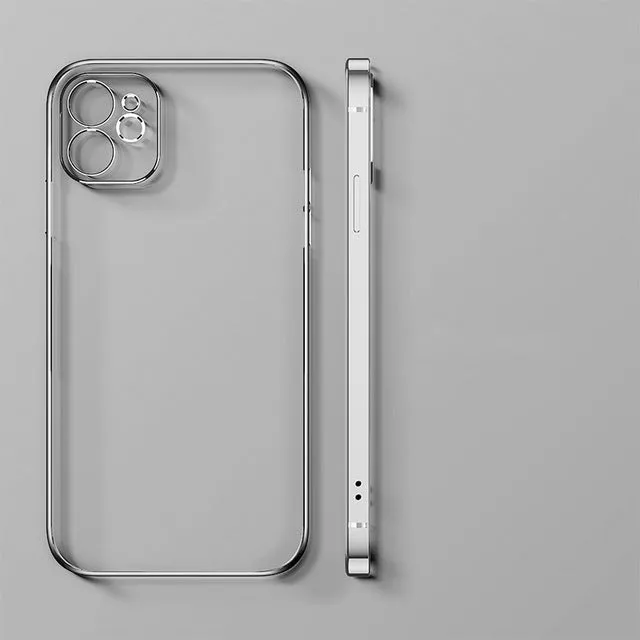 Electroplating straight edge TPU mobile phone case for iPhone 13 and 12 series in solid colour