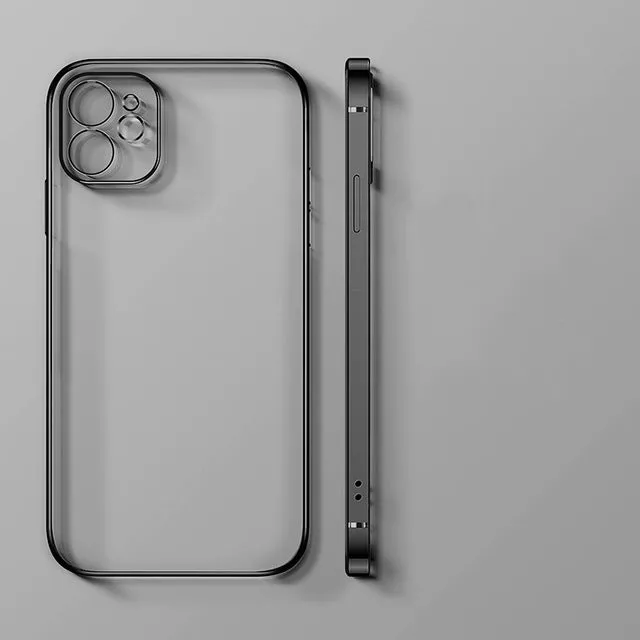 Electroplating straight edge TPU mobile phone case for iPhone 13 and 12 series in solid colour