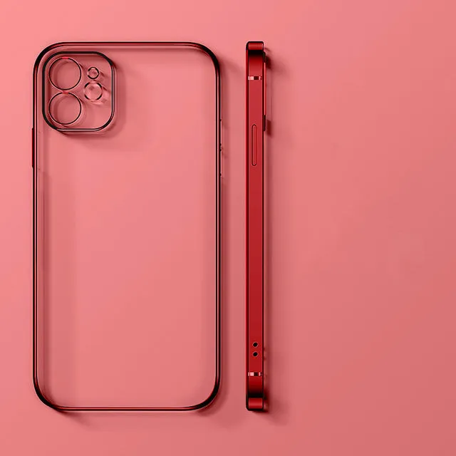 Electroplating straight edge TPU mobile phone case for iPhone 13 and 12 series in solid colour
