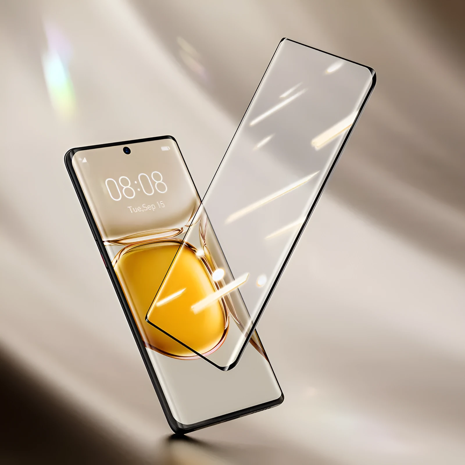 Black full adhesive curved tempered glass screen protector for Huawei P50 Pro with Asahi Glass matte finish and anti-blue light protection