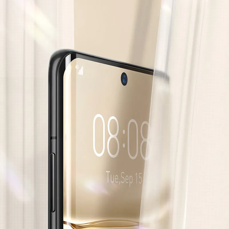 Black full adhesive curved tempered glass screen protector for Huawei P50 Pro with Asahi Glass matte finish and anti-blue light protection