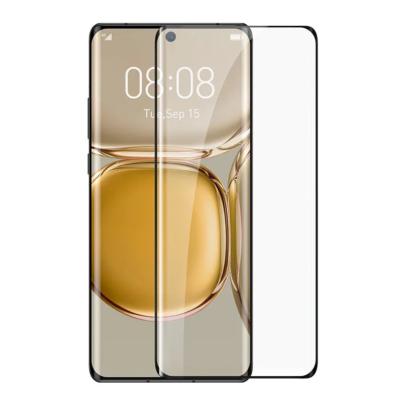 Black full adhesive curved tempered glass screen protector for Huawei P50 Pro with Asahi Glass matte finish and anti-blue light protection