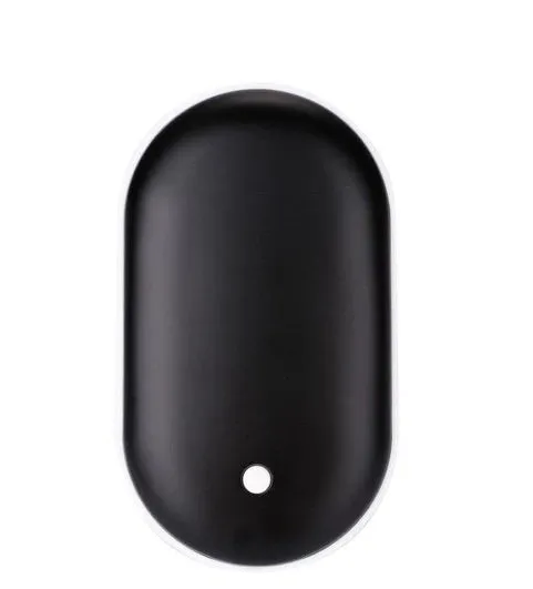 Mini winter hand warmer power bank in silver, rechargeable USB portable heater pebble design 102x58x24mm