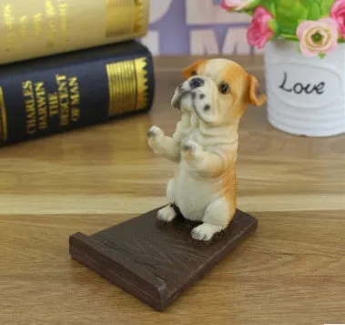 Smart dog resin engraving plastic desk stand bracket holding an iPhone for upright viewing