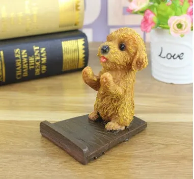 Smart dog resin engraving plastic desk stand bracket holding an iPhone for upright viewing