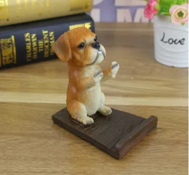 Smart dog resin engraving plastic desk stand bracket holding an iPhone for upright viewing