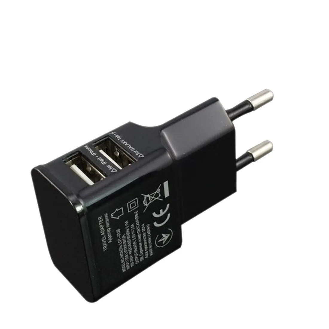 Travel USB Charger Adapter Wall Type EU Plug Phone Smart Dual USB Port 2A 1A UK Travel Home Office 110V-240V 50-60Hz Black White Compact Lightweight Android Phone Charger by CCC Certified