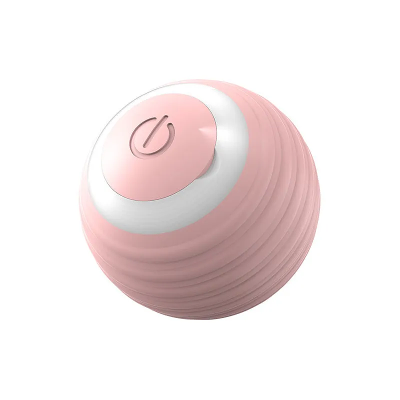 Blue rechargeable automatic bouncing ball smart toy for indoor cats on a floor.