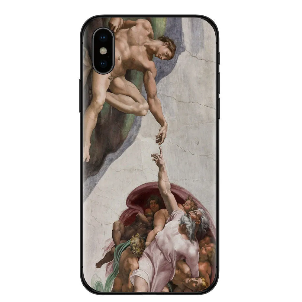 Oil painting Adam's creation TPU phone case in colour option 1 with floral and letter painted design for iPhone
