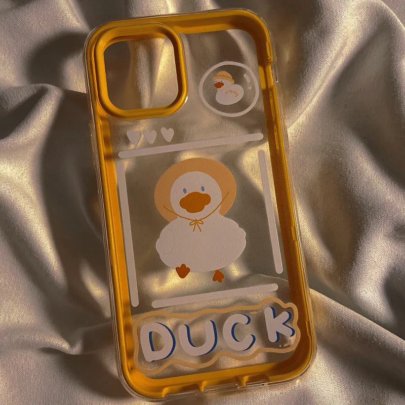 Cartoon cute duck anti-fall protective phone case for iPhone 12, 13, 11 series soft rubber cover