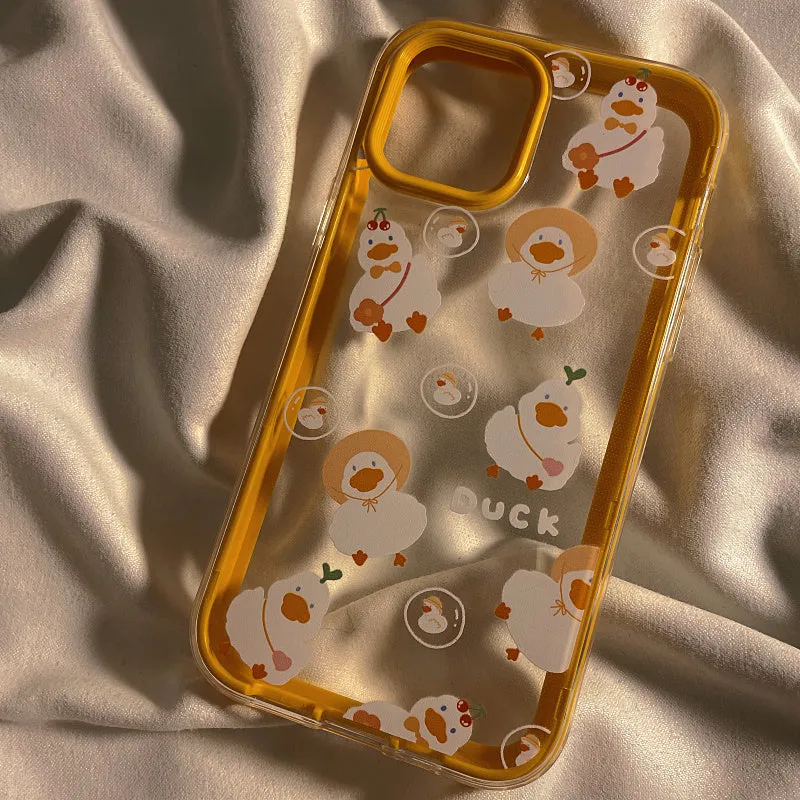 Cartoon cute duck anti-fall protective phone case for iPhone 12, 13, 11 series soft rubber cover