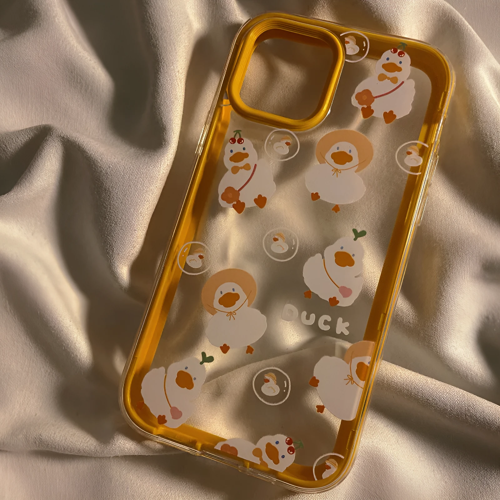 Cartoon cute duck anti-fall protective phone case for iPhone 12, 13, 11 series soft rubber cover