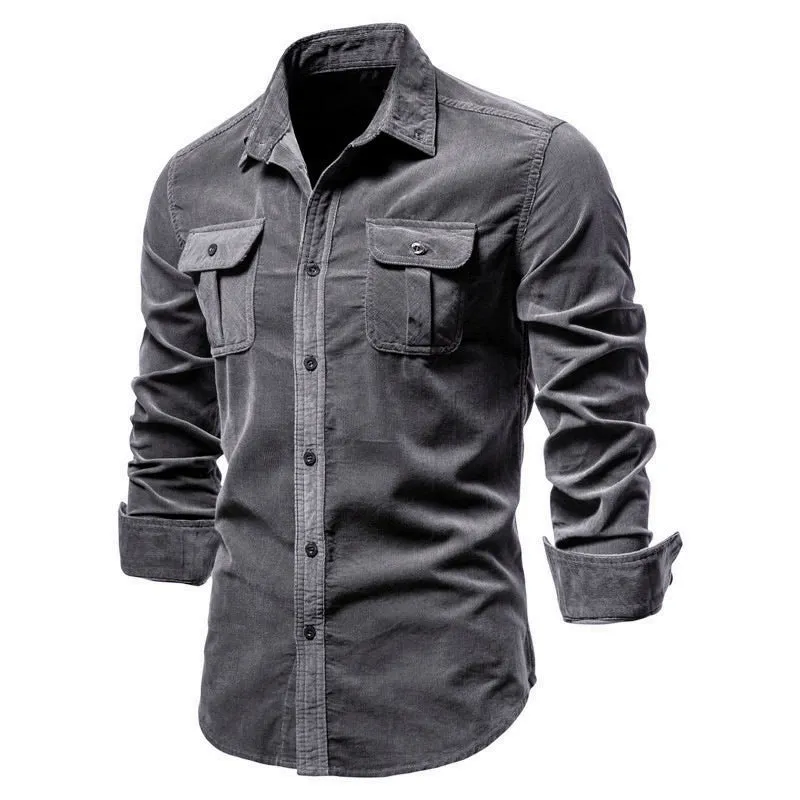 Men's long sleeve linen shirt shown in Denim Blue colour, also available in Army Green, White, Navy Blue, Red, and four other colours.