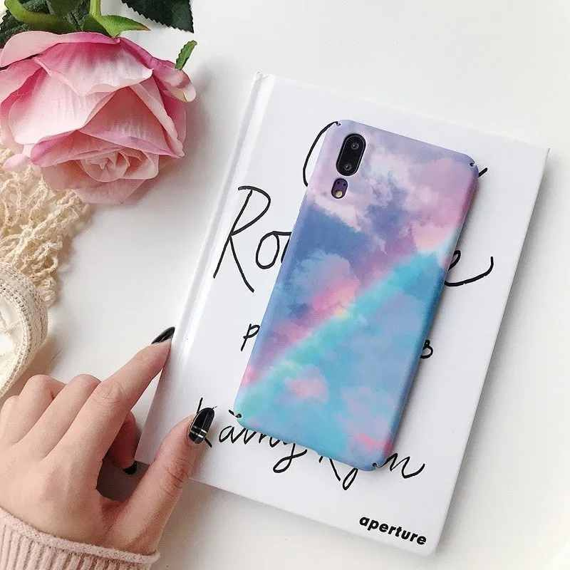 Huawei mobile phone case back cover PC material water sticker design blue purple Mate20 P20 P30