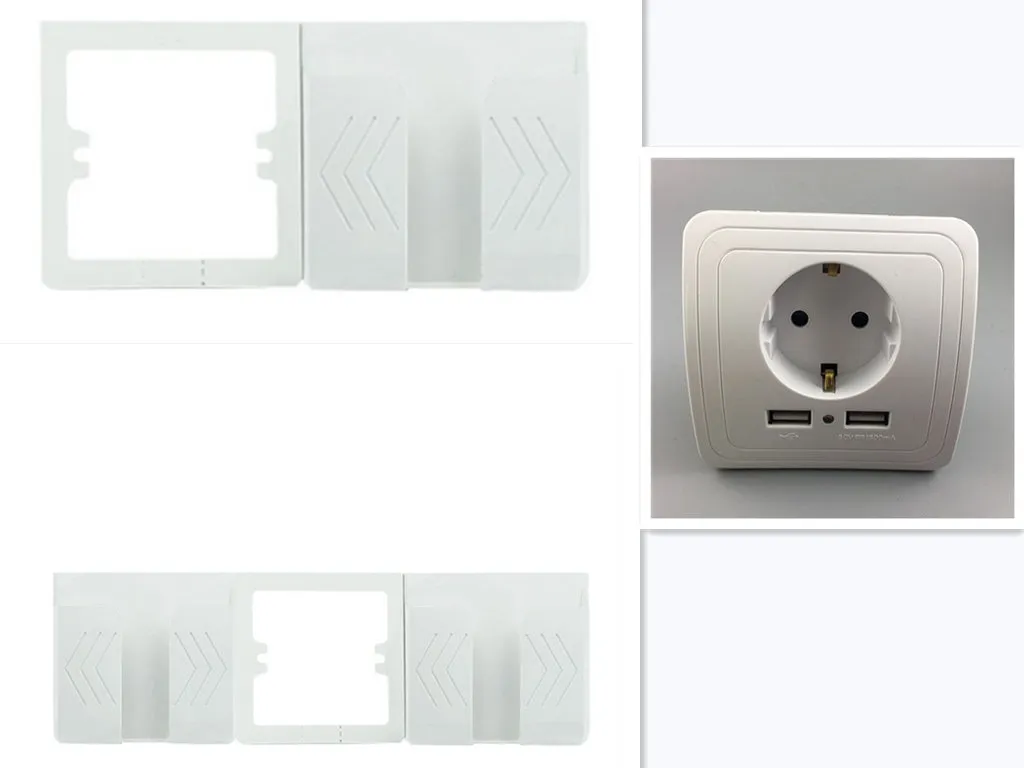 White smart home dual USB wall charger adapter with EU power socket and LED indicator on a panel