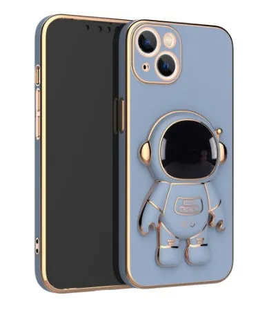 3D astronaut TPU phone case with electroplating and built-in kickstand, available for iPhone models