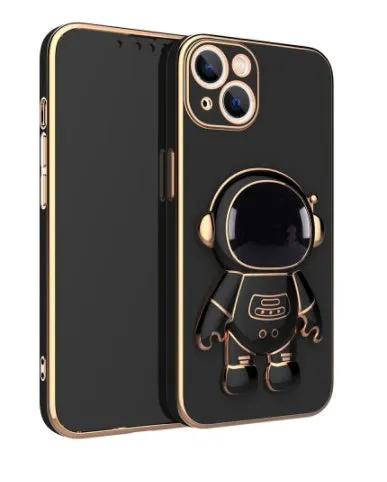 3D astronaut TPU phone case with electroplating and built-in kickstand, available for iPhone models