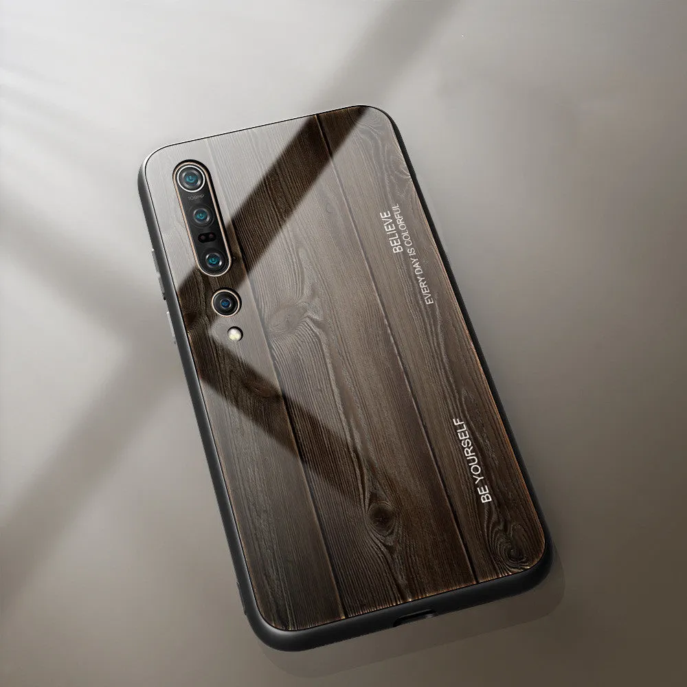 Wood grain glass phone case for Note8 with TPU tempered glass back and machined finish in striped style