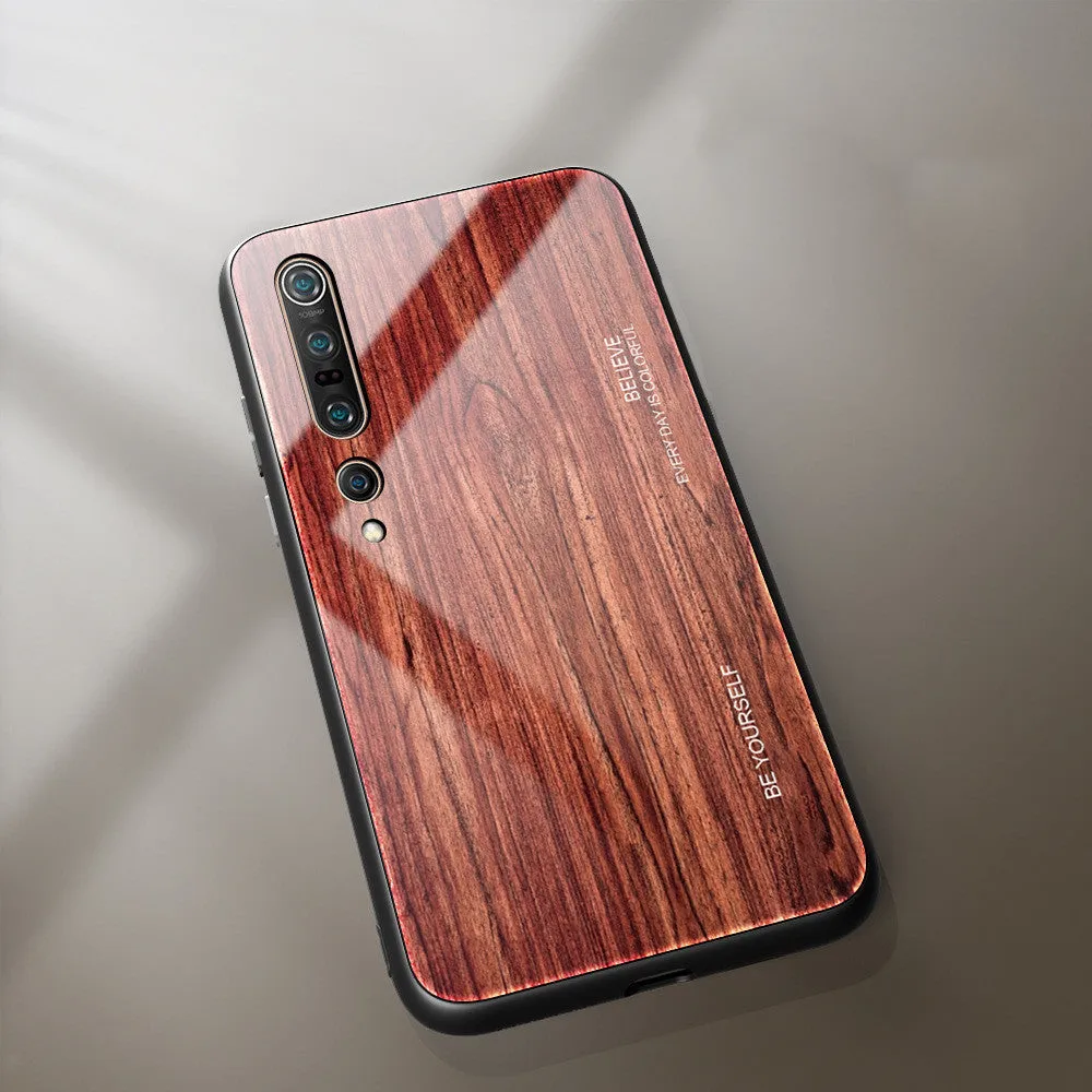 Wood grain glass phone case for Note8 with TPU tempered glass back and machined finish in striped style