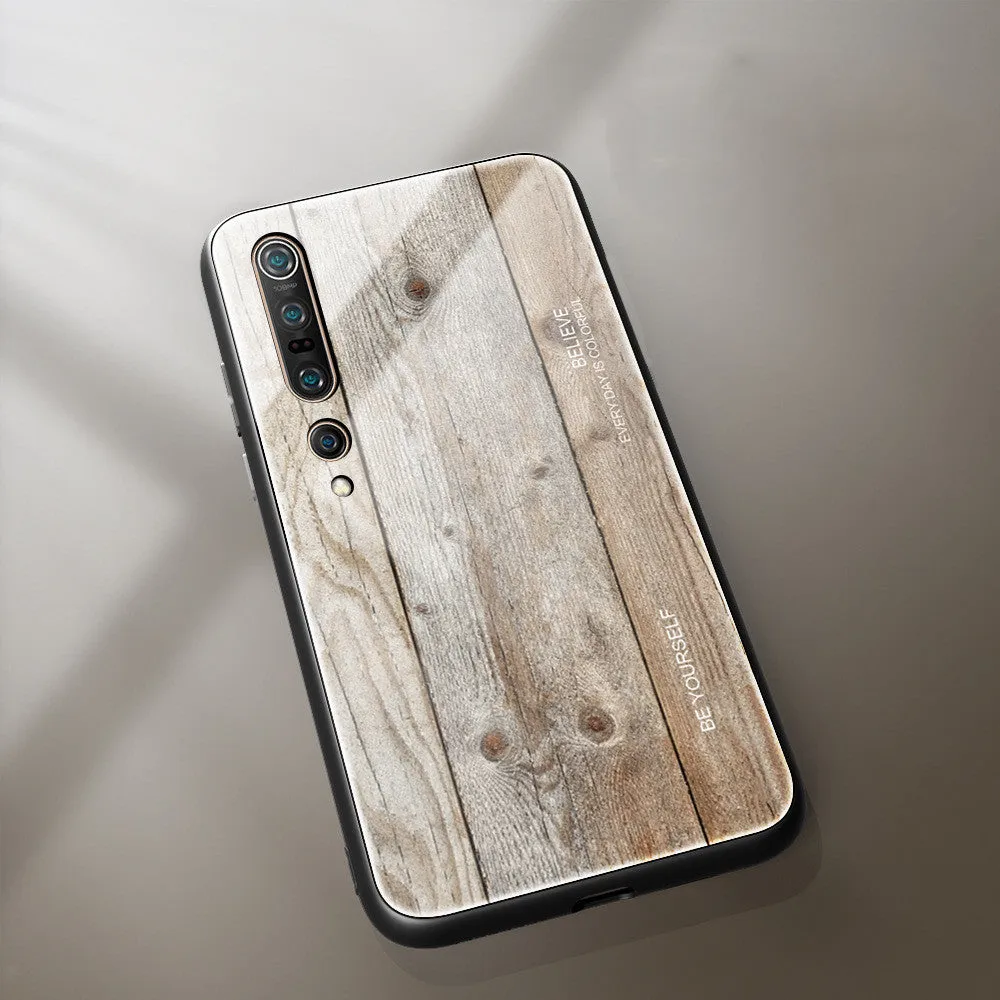 Wood grain glass phone case for Note8 with TPU tempered glass back and machined finish in striped style