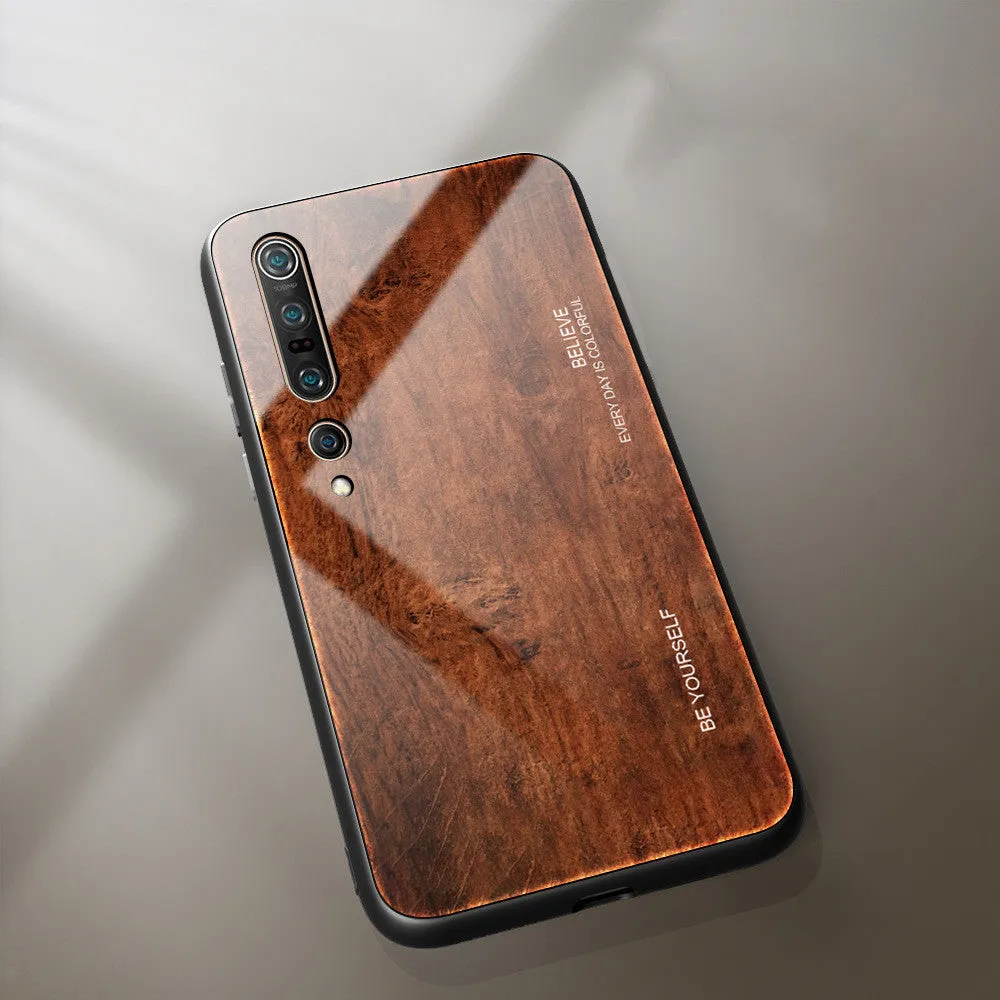 Wood grain glass phone case for Note8 with TPU tempered glass back and machined finish in striped style