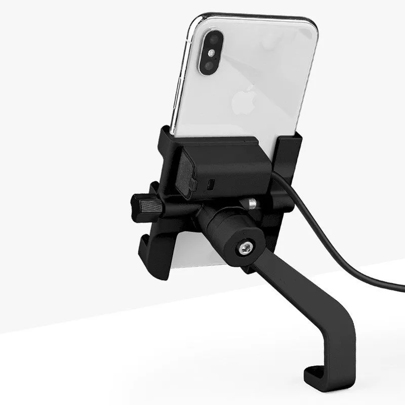CNC aluminium alloy bicycle mobile phone holder with mechanical lock on mountain bike handlebars, black finish