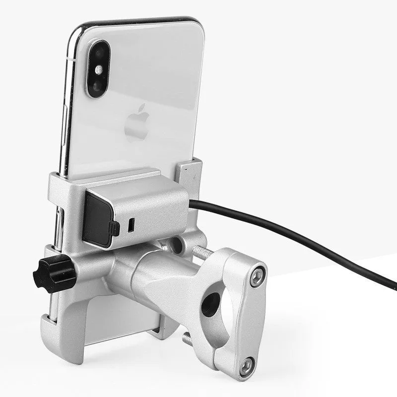 CNC aluminium alloy bicycle mobile phone holder with mechanical lock on mountain bike handlebars, black finish